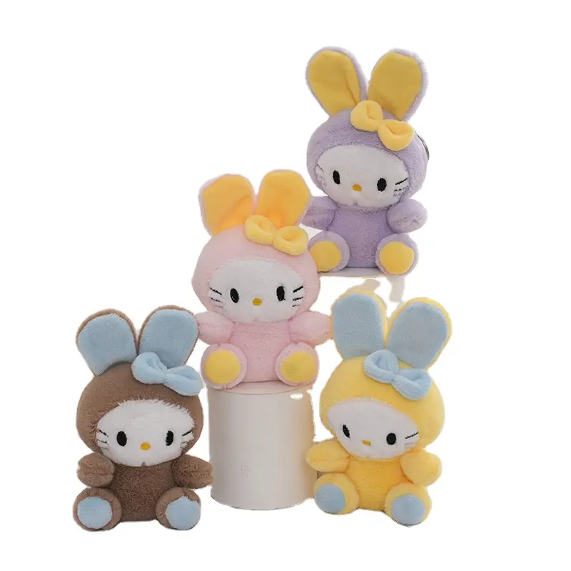 Dessin animé créatif KT lapin Couple porte-clés en peluche poupée pendentif mignon lapin poupée sac d'école cadeau de vacances en gros