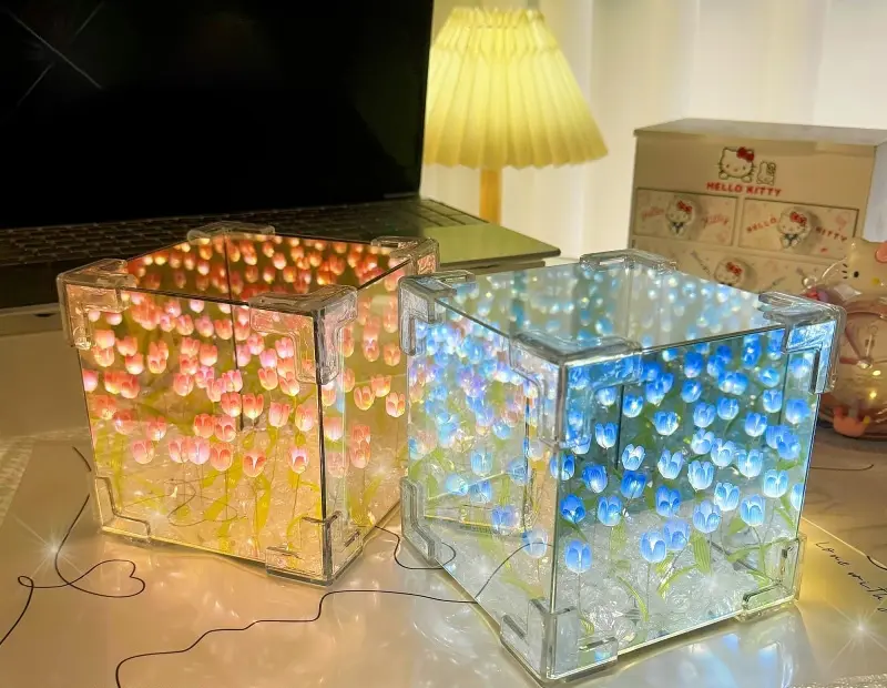Lale gece lambası Rubik küp el yapımı DIY malzemeler güller Girlfriends hediyeler lale çiçek masa lambaları