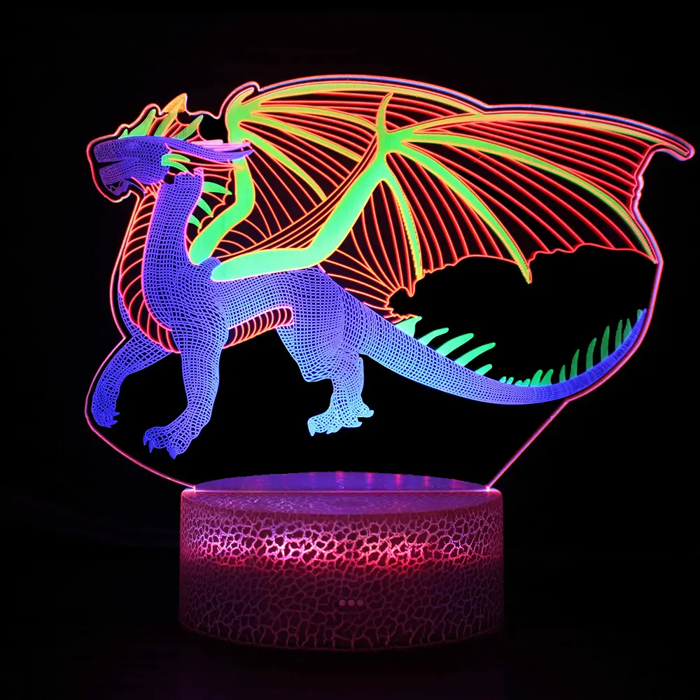 Đèn Ngủ Khủng Long Cá Tính Đèn Bàn LED Cảm Biến Cảm Ứng Với 3 Màu Thay Đổi Đèn Ngủ 3D Quà Tặng Sinh Nhật Cho Bé Trai Bé Gái