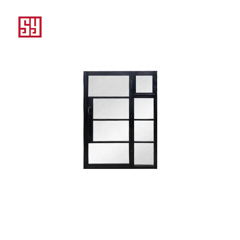 Portas de vidro planas de ferro forjado francês moderno e popular, janelas pequenas de banheiro para escritório usadas em ambientes externos