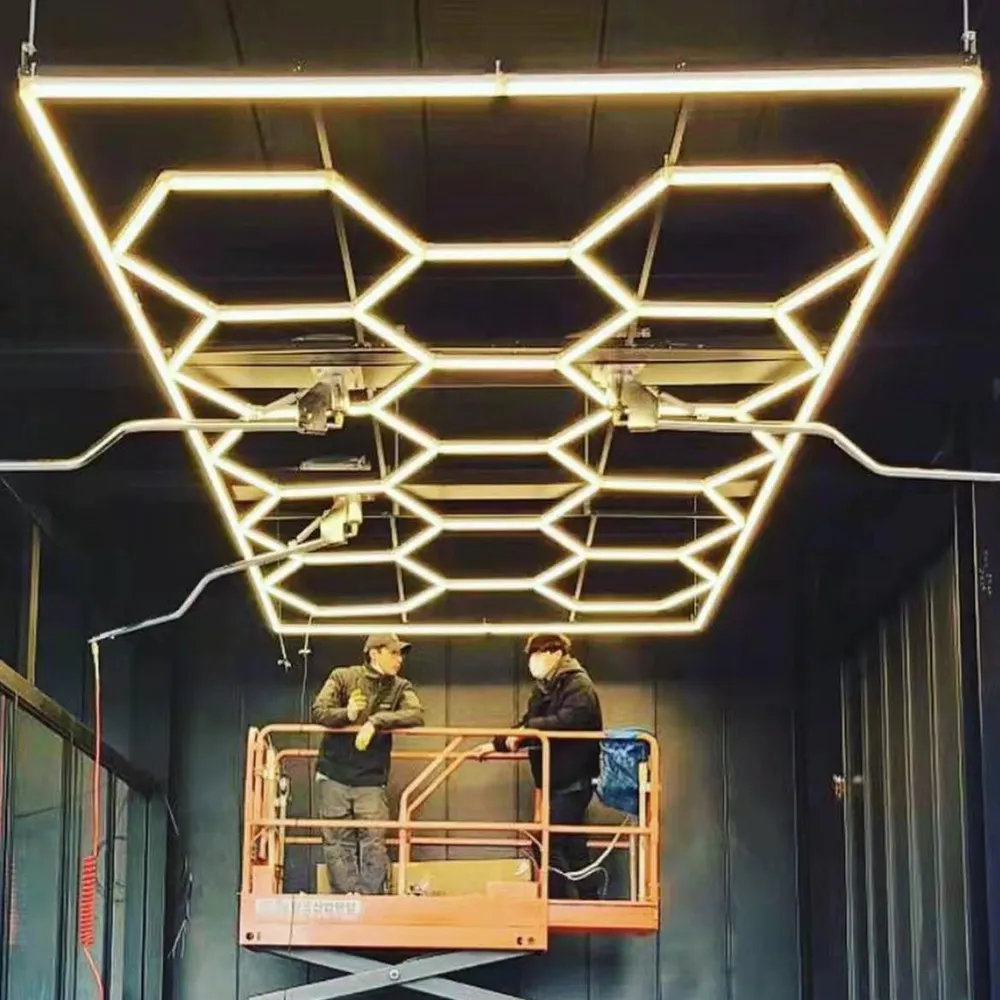 Hexágono Led Lights Auto Detalhando Produtos Light Bar para Wash Station Garagem Teto