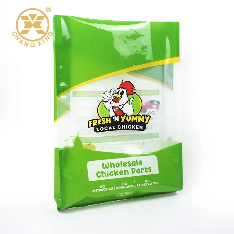 Eco embalagem de alimentos reciclável, embalagem personalizada de embalagem de alimento microondulável plástica coberta antiembaçante de galinha inteira quente saco de fechadura