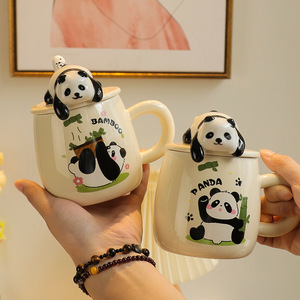 NEWELL sevimli karikatür üç boyutlu Panda seramik kapaklı kupa kaşık Ins büyük kapasiteli içme fincan - Product Image 3