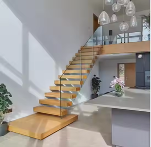 Kunden spezifisches schwimmendes Innentreppe design für Häuser Moderne schwimmende Eichenholz treppen aus Kohlenstoffs tahl - Product Image 6