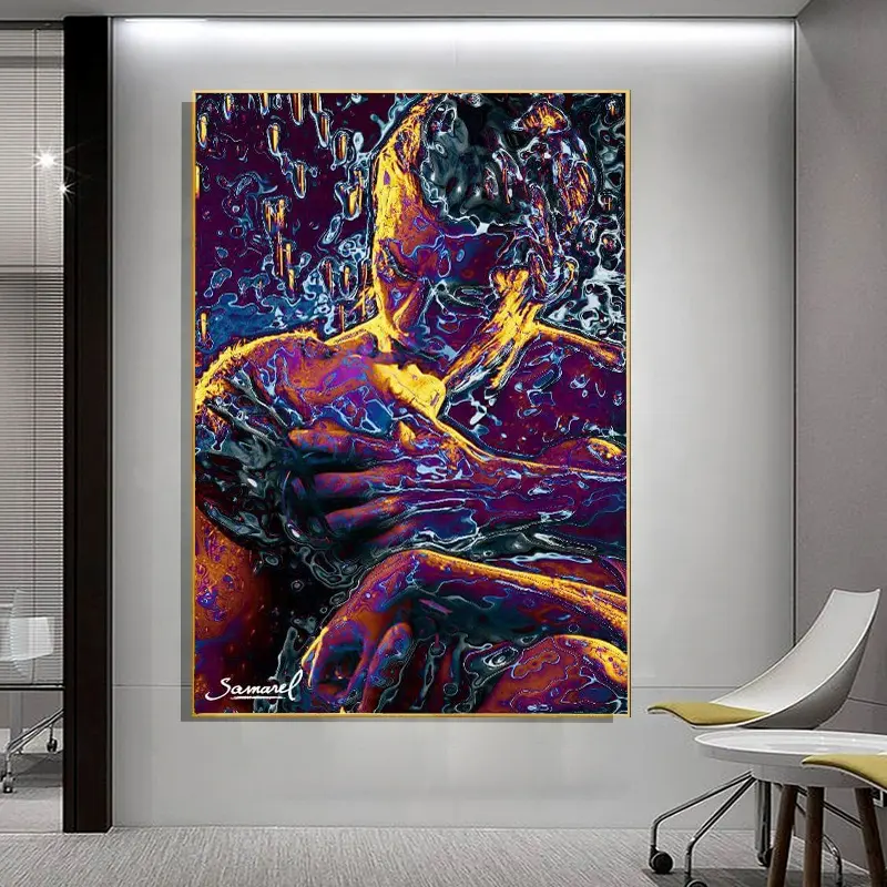 Decoración de la habitación del hogar abstracto Sexy hombre mujer cuerpo desnudo beso cuadros de pared moda ssex pintura al óleo