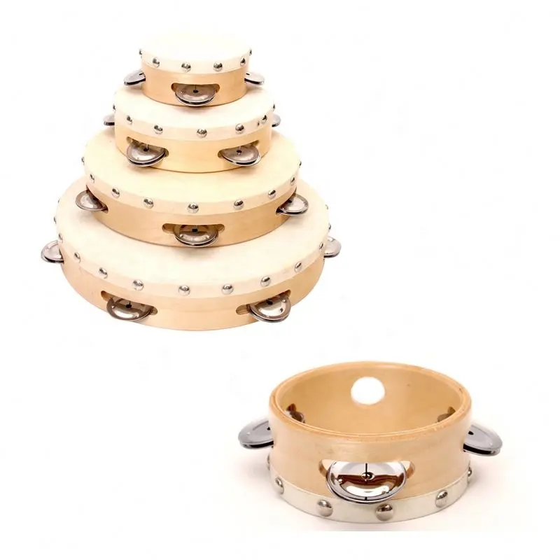 Tambourin personnalisé en bois de différentes tailles, Mini tambourin avec clochettes, vente en gros