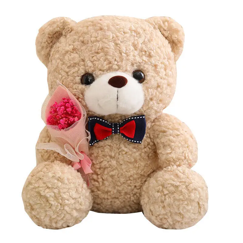 Oso de peluche Kawaii de 25cm, ramo de abrazo, juguete de peluche, pajarita Súper suave, oso, muñeca para niños, novia, niños, bebé, regalo de Navidad