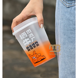 Custom Eco Recyclable <strong>IML</strong> <strong>Cup</strong> Takeout Soda Coffee Lemon Juice Boba Bubble Milk Tea in Mold Labeling square Plastic <strong>Cup</strong> with Lid - Product Image 2