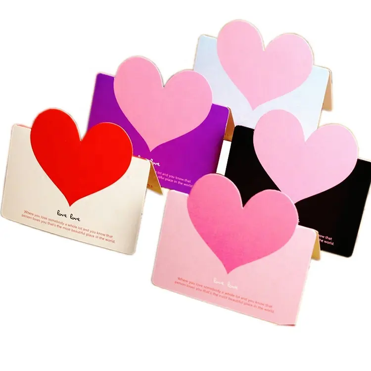 Stock en vrac qualité coeur forme papier carte de remerciement créatif Mini anniversaire mariage message de voeux carte de visite