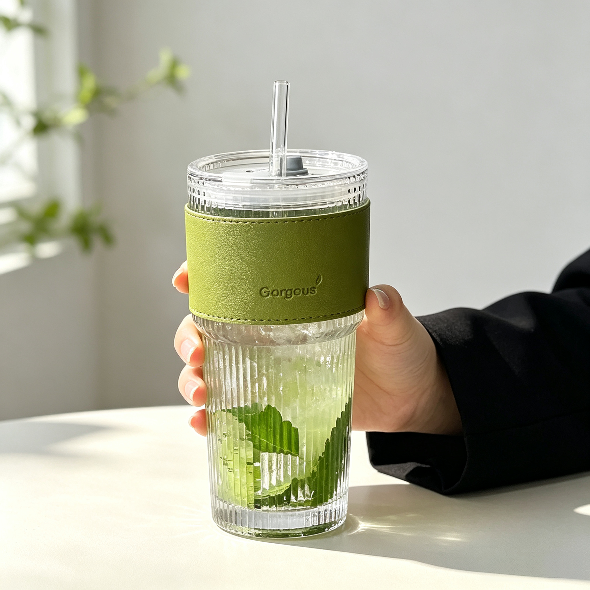 Cup, straw, lid, green cup cover