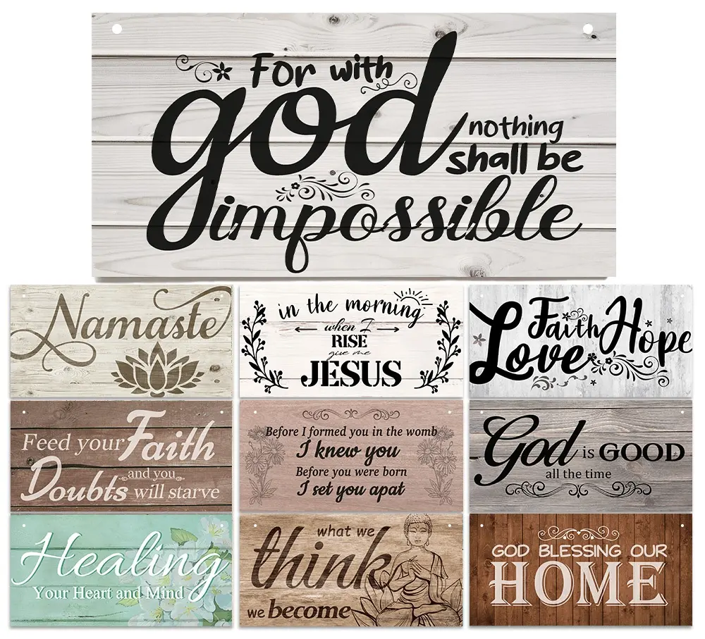 Putuo Decor Bible Wooden Sign Jesus Retro Hanging Wood Plaque Namaste Religion Writing Home Wall Decor Sign