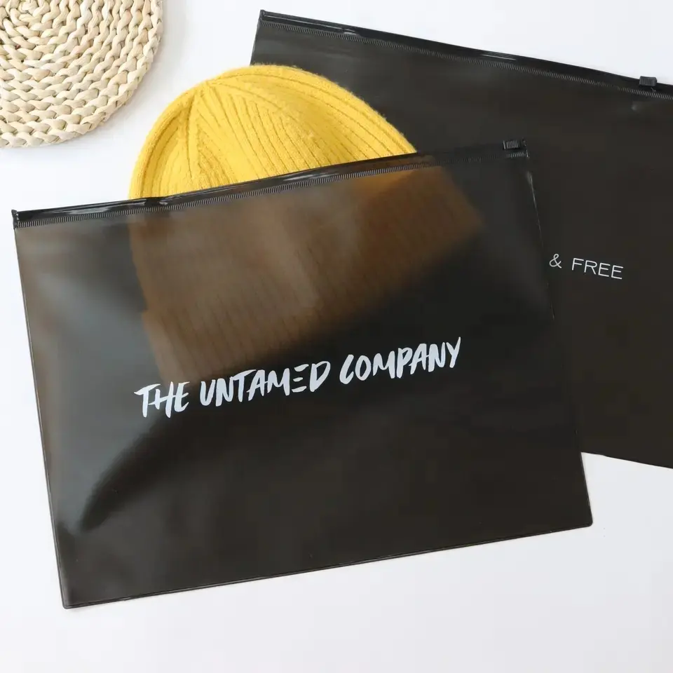 Bolsas de plástico transparente translúcido de PVC con logotipo personalizado, bolsas esmeriladas de polietileno con cremallera para ropa, maquillaje y cosméticos