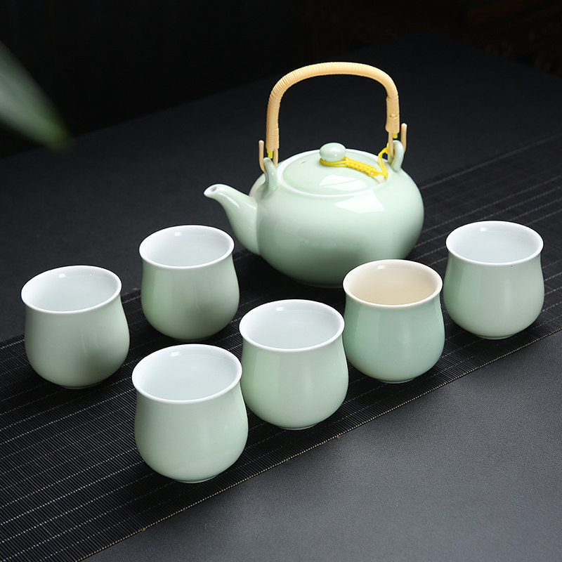Juego de té Celadon con 7 cajas de regalo para tetera