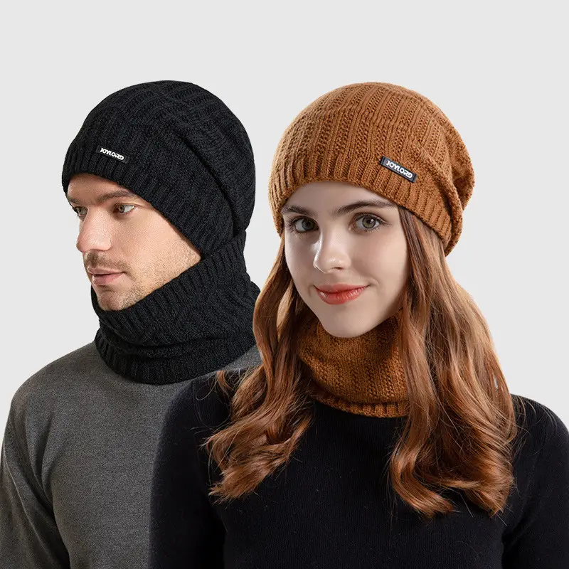 2022 kış bere şapka erkekler örme şapka için kış kap bere kadın kalın yün boyun eşarbı kap kış Balaclava kayak şapkası seti