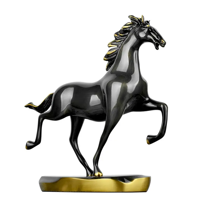 Petit cheval galbant en cuivre, Design Unique, ornement fait à la main, Sculpture en métal noir