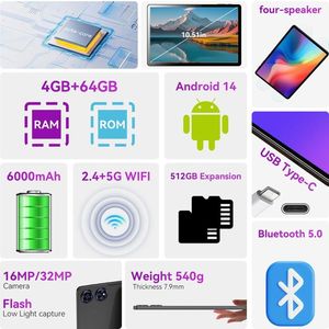 Tablet PC Android de 10,1 pulgadas con tecnología de audio avanzada con pantalla táctil IPS de Resolución de nivel de retina y procesador Octa Core MTK - Product Image 2
