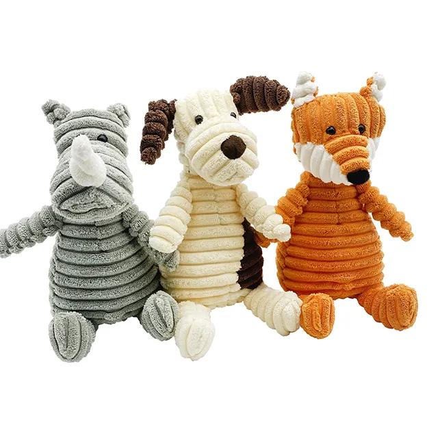 Corduroy hewan interaktif mainan anjing peliharaan Squeaky mengunyah barang tahan gigit mainan aktivitas mewah