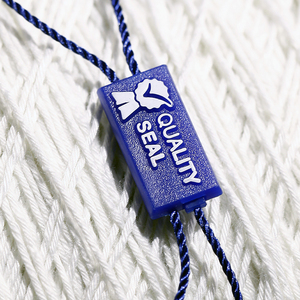 Etiqueta colgante de cuerda elástica personalizada con cierre de logotipo y sello, bucles elásticos anudados, sello de seguridad de plástico para uso en bolsas, Material metálico