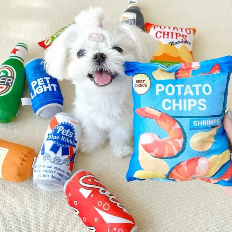 Игрушка для домашних животных прочная Интерактивная очень популярная Кола картофельные чипсы мороженое плюшевая скрипучая собака игрушка для собак