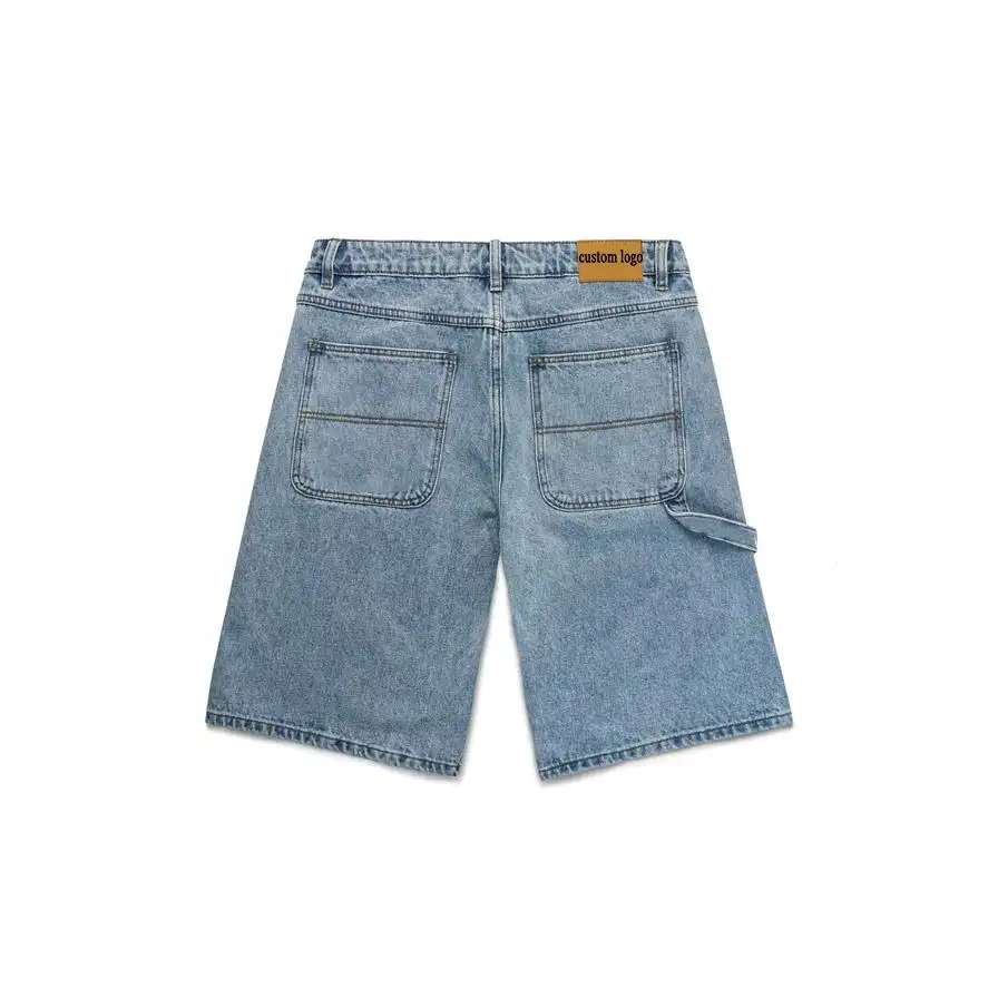 2024 alta calidad Casual Metal botón Jean algodón logotipo personalizado hombres ácido lavado pantalones cortos de mezclilla Jorts
