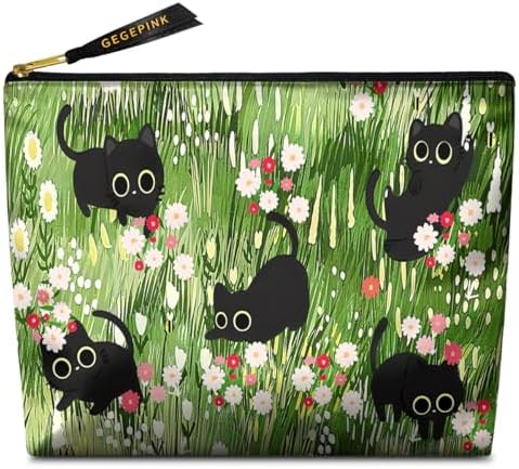 Black cat floral-makeup bags