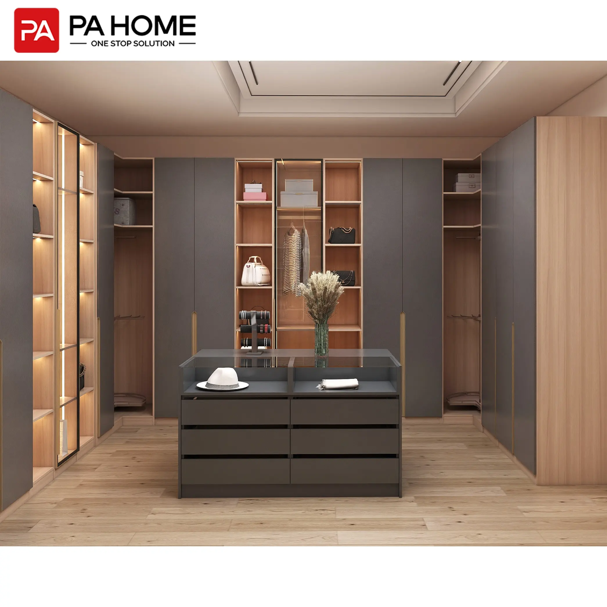 PA estilo europeo Sistema Modular walk in closet armario muebles de dormitorio