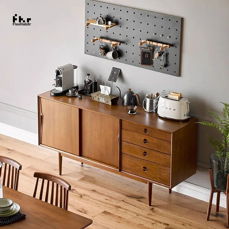 Restaurant personnalisé nordique stockage organisateur meubles armoire en bois massif de noyer armoire pour salle à manger