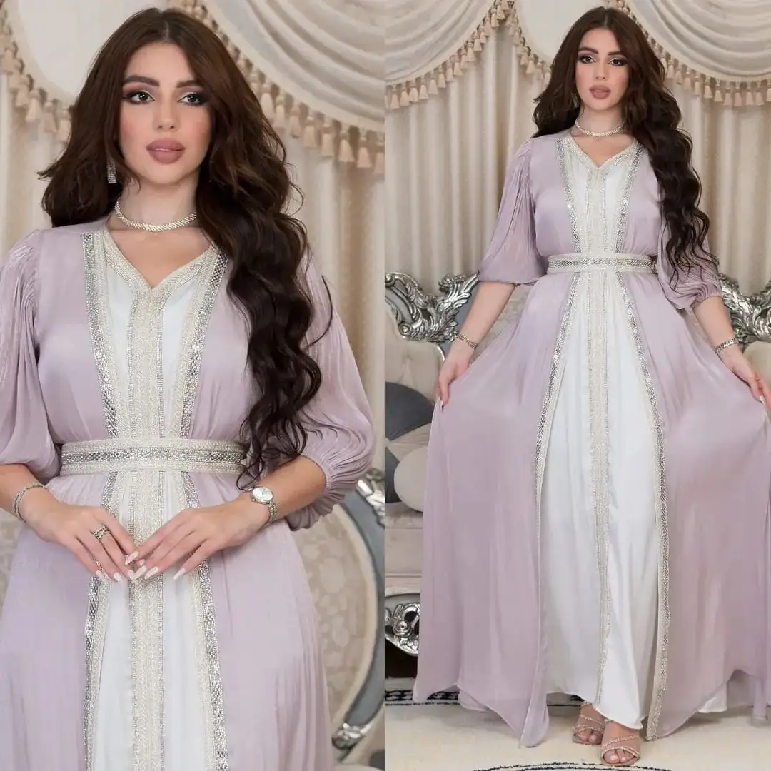 Robes pour femmes Soirée Dubaï Robe arabe orientale marocaine Ensemble 3 pièces Caftan islamique Ramadan Eid Abaya musulmane