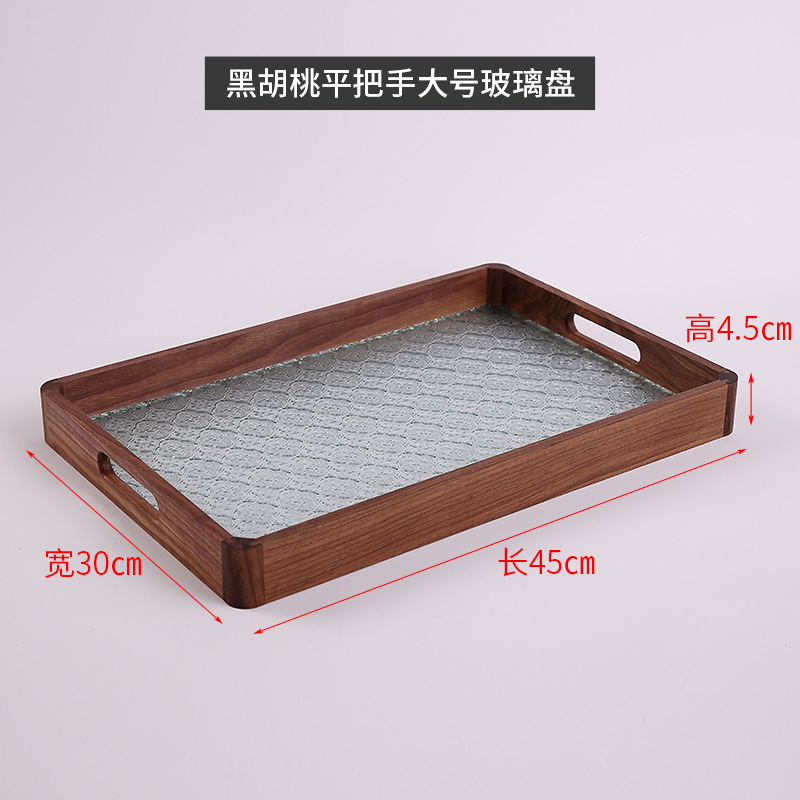 Large black walnut glass dish with flat handle, 45*30*4.5 cm.
