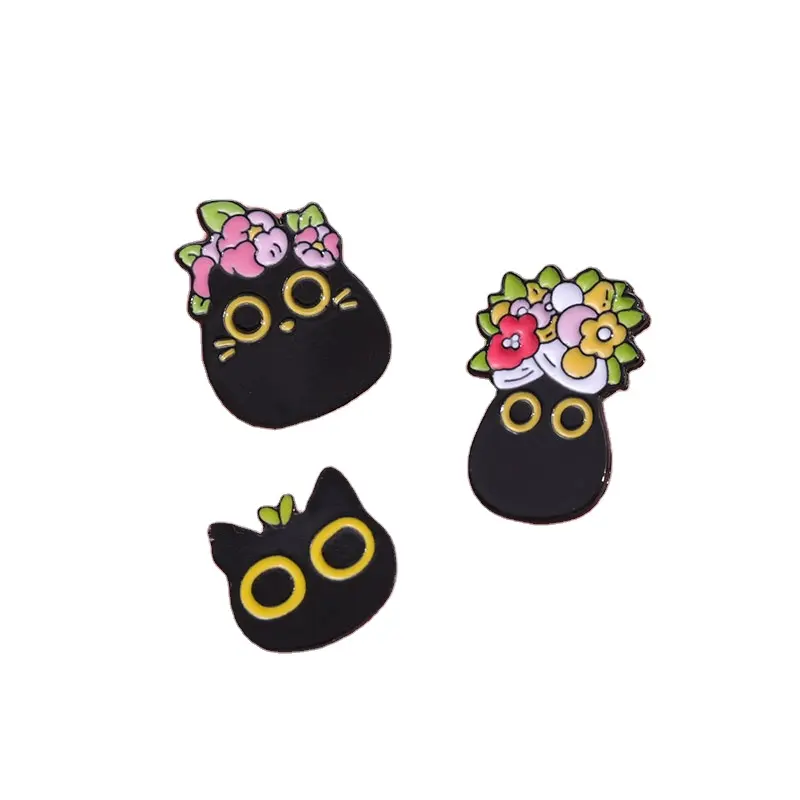 القطط السوداء دبابيس المينا مخصص عيون كبيرة دبابيس هريرة طية صدر السترة شارات الأزهار الحيوان الكرتون مضحك المجوهرات هدية للأصدقاء