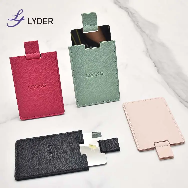 Lyder Inquebrável Aço Inoxidável Maquiagem Espelho Pequeno para Bolsa de Viagem Bolsa, Retangular Minúsculo PU Quadro Handheld Espelho de Bolso