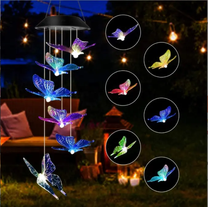 Biumart-مصباح ملون يعمل بالطاقة الشمسية, الطنانة الشمسية ، طائر اليعسوب ، الفراشة ، الرياح ، الرنين