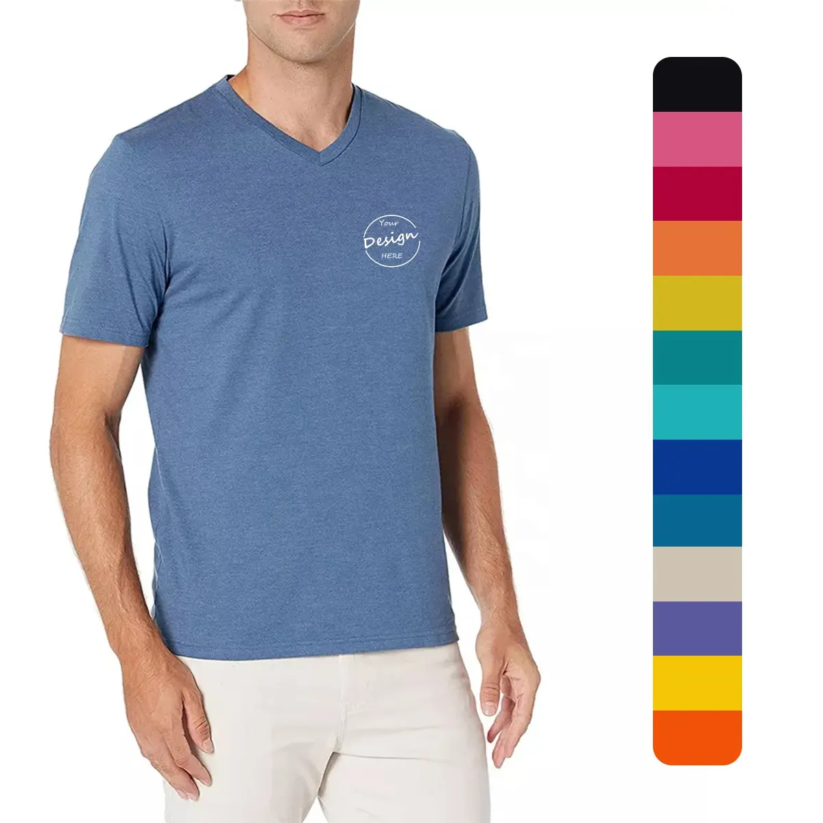 Camisetas masculinas com gola V de secagem rápida 160GSM 90% poliéster 10% elastano de alta qualidade