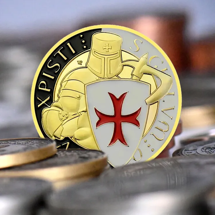ที่กำหนดเอง3D โลหะอัศวิน Templar ของที่ระลึกเหรียญทองสะสมของขวัญคริสครอสคอลเลกชันศิลปะเหรียญที่ระลึก