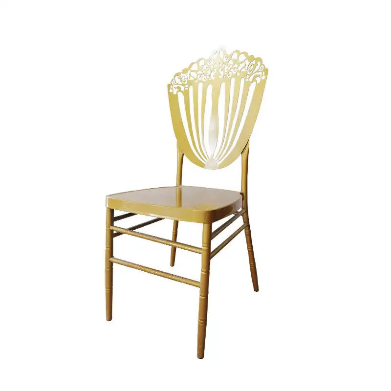 Yüksek kaliteli Metal altın rengi düğün sandalyesi lüks otel yemeği Tiffany sandalye