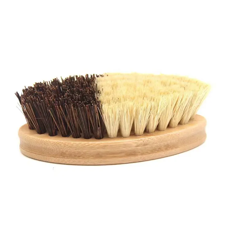 Individuelles Logo natürliche Küchengerät Topf Waschbürste Buchenholz und Bambus runde Sisal-Bürste Topfbürste Tellerreinigungsbürste