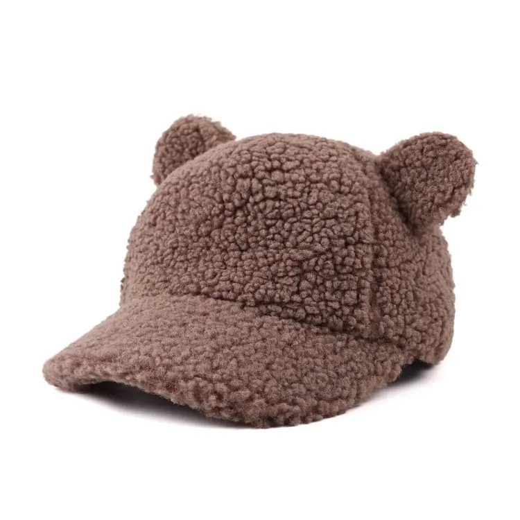 Cappellino da Baseball in pile invernale per bambine e bambine caldo cappello da bambino carino orecchie da orso cappelli da Baseball per bambini