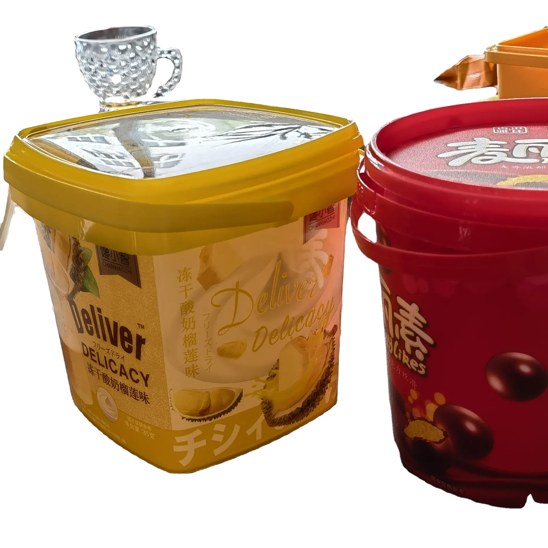 JFPC 1L PP Plastic food Bucket Drum Pails Container Bucket with HANDLE and Lid OEM Color Printing