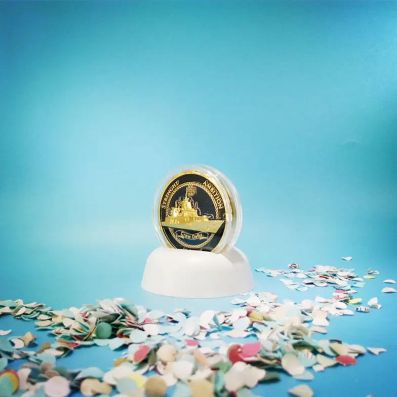 Moneda de recuerdo 3D con grabado en oro, moneda de desafío personalizada con pantalla flotante