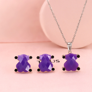 Noel kızın hediye karikatür ayı kolye kolye ve küpe renk emaye paslanmaz çelik takı Set - Product Image 6