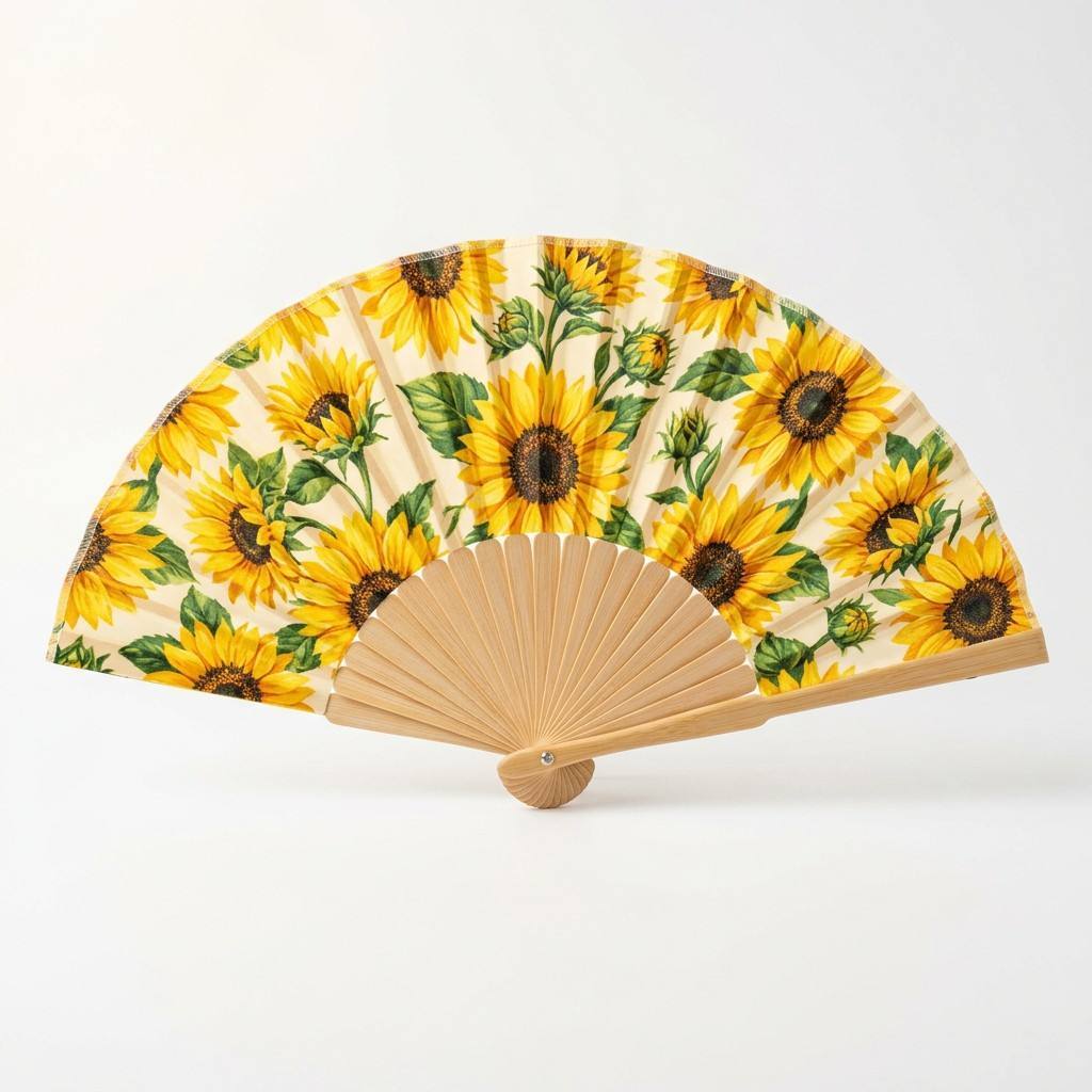 Abanico de tela con estampado de flores
