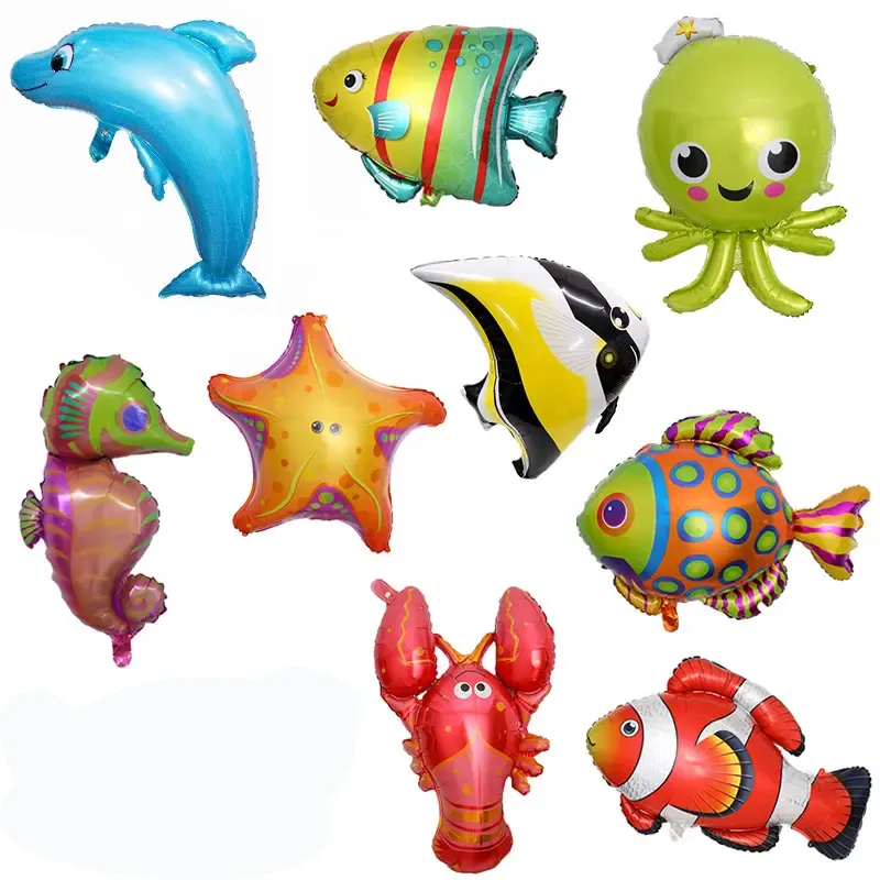 Globos decorativos con forma de animal de mar para niños, forma de pez, cangrejo, tiburón, dibujos animados