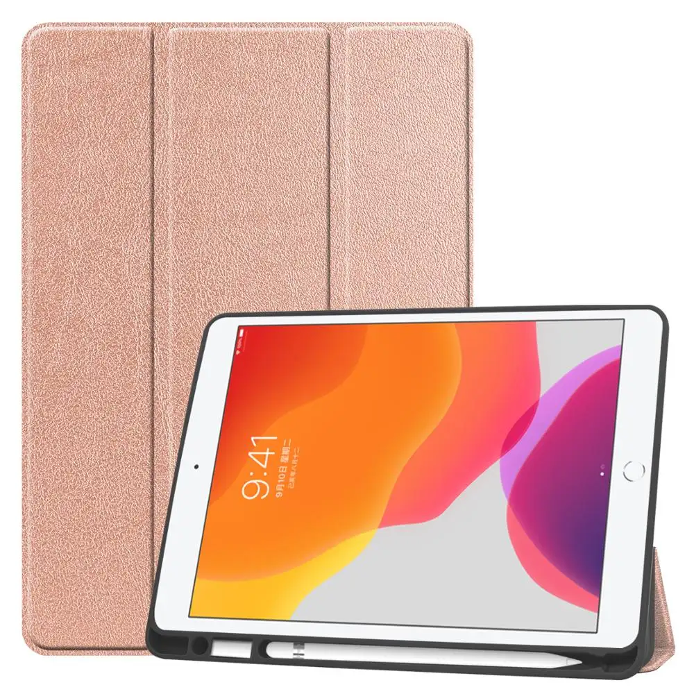Smart Kulit Case Lipat 3 dengan Pemegang Pena untuk 2019 Baru Ipad 10.2 Cover Tablet TPU Case