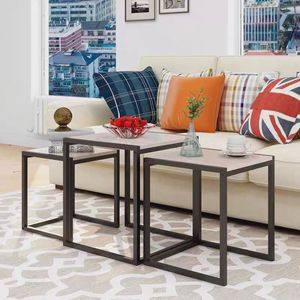 Juego de anidación de mesa de centro de 3 mesas de té apilables para sala de estar, mesa auxiliar de dormitorio con marco de hierro - Product Image 4