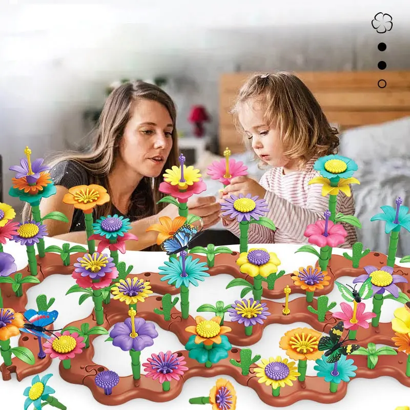 144 pièces activité éducative jeux préscolaires fleur jardin construction jouets pour tout-petits filles garçons