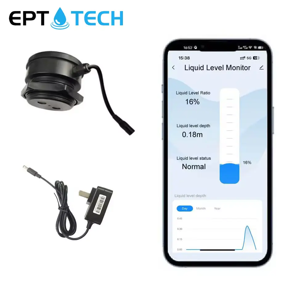 Monitor inalámbrico con aplicación EPTTECH TLC2206, monitoreo en tiempo real, sensor ultrasónico de líquido para tanque de combustible y aceite de agua