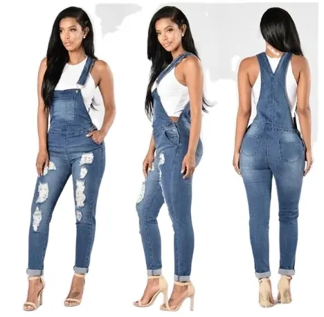 Tuta di Jeans a figura intera per le donne Jeans dritti strappati Jeans Casual personalizzati all'ingrosso all'ingrosso