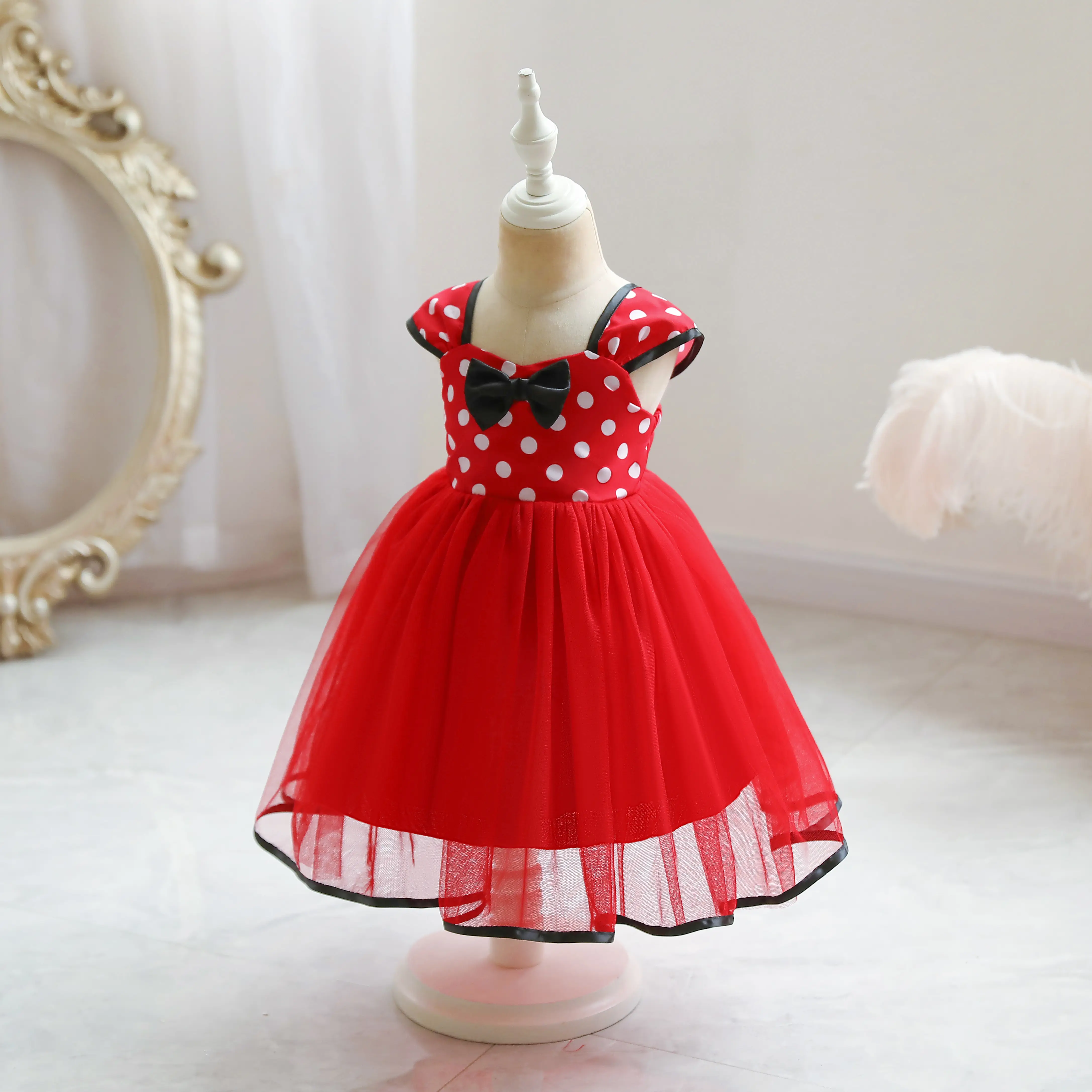 Mini ratón bebé niña vestido Cosplay disfraz para niñas FIESTA DE Navidad vestidos de princesa niños cumpleaños Dot ropa linda LY011 encaje