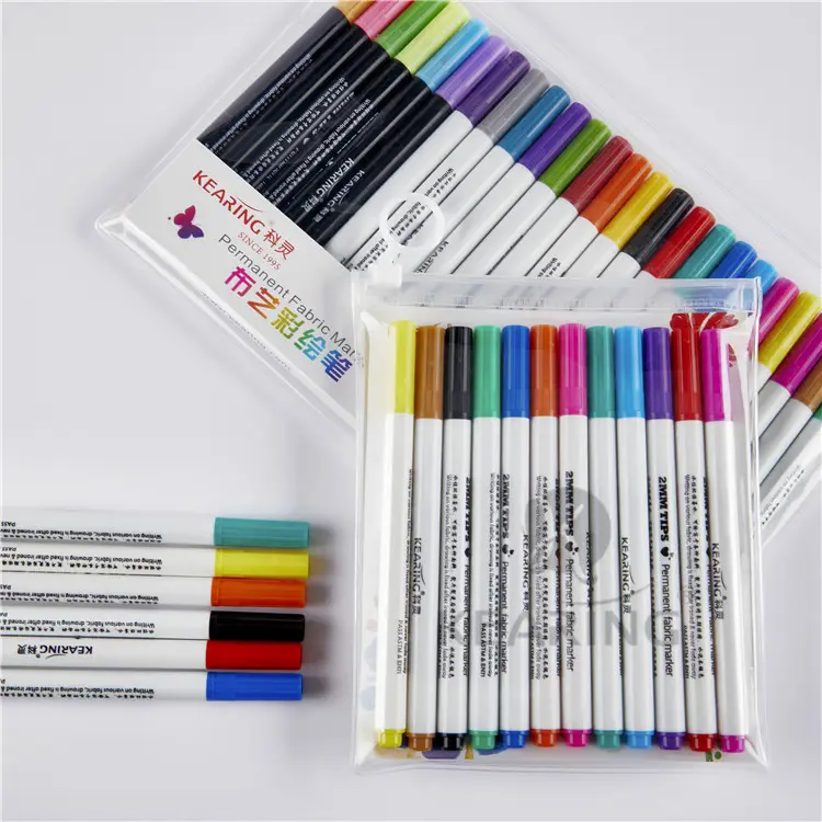 DIY colorido marcador de tecido têxtil 12 cores caneta têxtil permanente para crianças desenho engraçado para T-shirt, sapatos, sacos