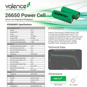 Yüksek güç hücresi 10C IFR26650PC Lifepo4 3.2V 2500mAh valance 26650 şarj edilebilir pil